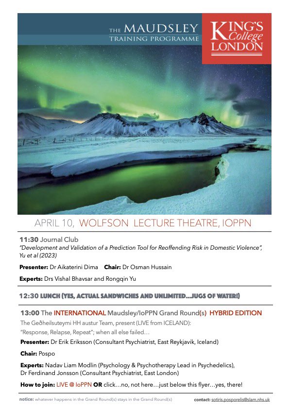 How do Mental Health Services at one of the most remote places in Europe look like? Join us today as we welcome Dr Eriksson of the Geǒheilsuteymi HH austur (that’s East Reykjavik CMHT for you), LIVE from Iceland! Today, 1PM