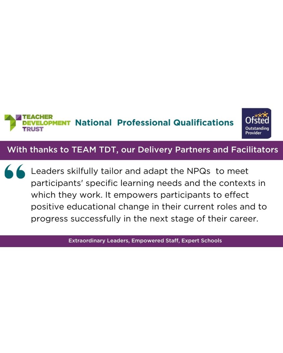 A shout out to the 100's of NPQ facilitators who share their skills and experience with 1000's of participants around the country, sharing our values of smart, heart and humble with 'striking consistency and alignment.' #expertschools #npqs #teacherCPD i.mtr.cool/eskcbizewu