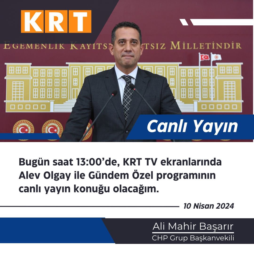 📺 Bugün saat 13:00’de, KRT TV ekranlarında Alev Olgay ile “Gündem Özel” programının canlı yayın konuğu olacağım. 📡 KRT TV Canlı Yayın: krttv.com.tr/canli-yayin/ @olgayalev