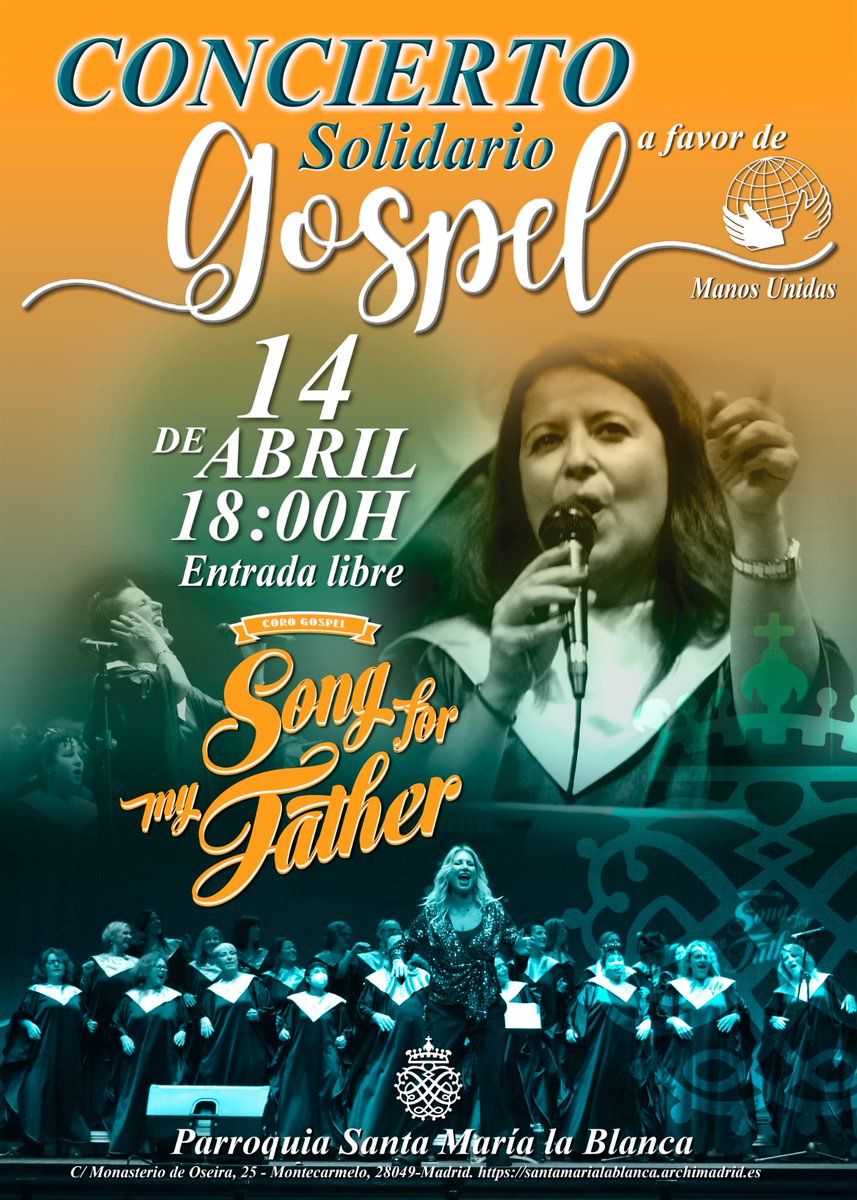 gospelsfmf's tweet photo. ¡¡Este domingo nos vemos en Madrid!! Concierto a favor de Manos Unidas @ManosUnidasMad 💙. Colabora con tu donativo ¡¡y tus ganas de pasarlo bien!! 🙌🏻🎶 https://t.co/LgympfbUcz