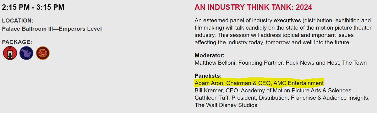 Today @CEOAdam is on stage as a panelist with host @MattBelloni at #CinemaCon #CinemaCon2024 . That's right... The one who wondered in his article yesterday 'Why Haven't More Movie Theaters Closed?' His article takes some jabs at @AMCTheatres. Perhaps @CEOAdam can enlighten him