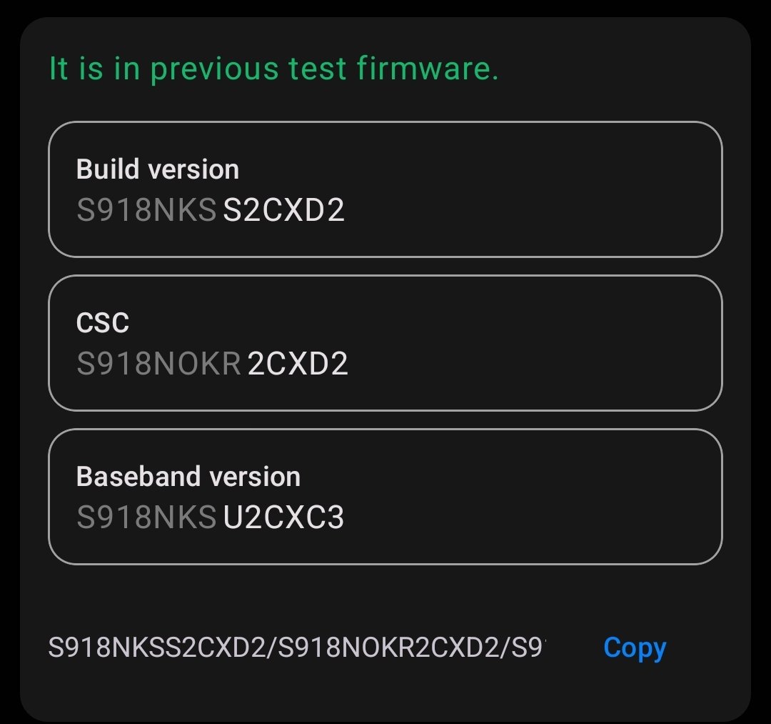 Galaxy S23: The April 1st build has also been spotted on Chinese and Korean test servers.

Build versions:
China: S9180ZCS2CXD1
Korea: S918NKSS2CXD2

Repost 🔁

#GalaxyS23 #OneUI #OneUI6 #GalaxyS23Ultra #OneUI6dot1 #Samsung