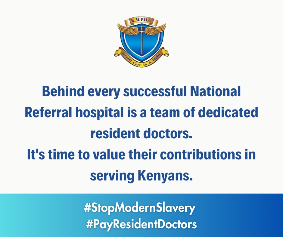 Resident doctors working in referral hospitals are unpaid despite being overworked. You can actually see that these referral hospitals' services have been halted because of their absence. Pay this crucial workforce.
#DoctorsStrikeKE
#PayResidentDoctors
#SupportKenyanDoctors