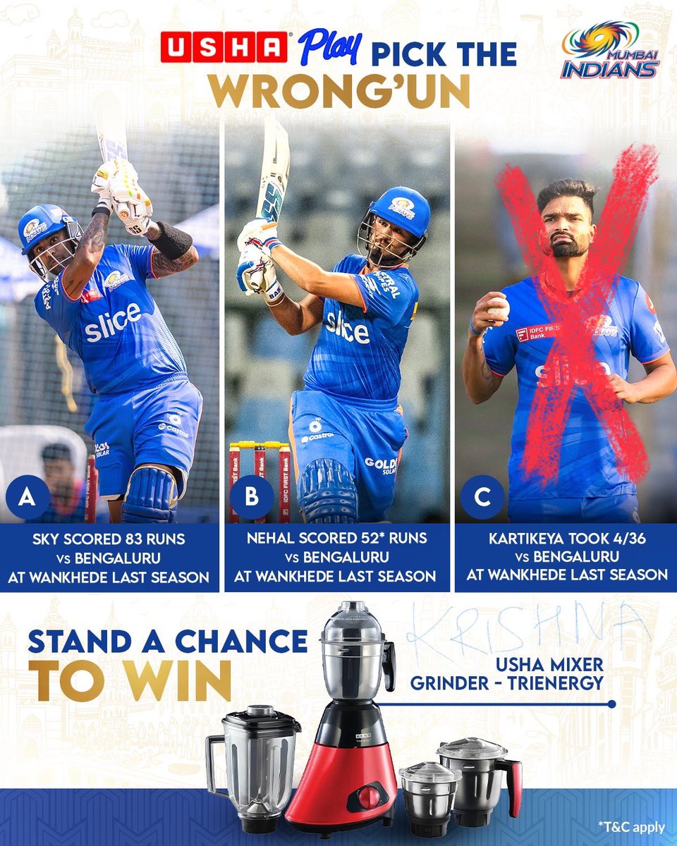 @mipaltan @UshaPlay C is the Wrong’Un 

@UshaPlay 
@mipaltan 

#MumbaiIndians 
#MumbaiMeriJaan