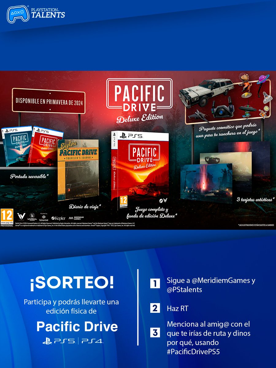 🎁¿¡Quieres ganar una edición física de Pacific Drive!?
Pues lo tienes fácil👀

1⃣ Sigue a <a href="/MeridiemGames/">Meridiem</a> y <a href="/PSTalents/">PlayStation Talents</a>
2⃣ Haz RT
3⃣ Etiqueta a un amig@ y comenta por qué te lo llevarías de ruta, usando #PacificDrivePS5

🚗🗺️🤯