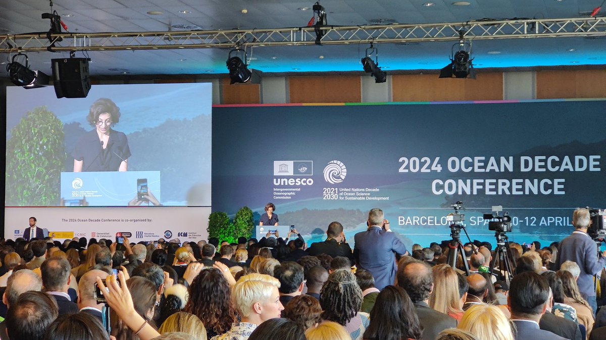 Director General @unesco <a href="/AAzoulay/">Audrey Azoulay</a> opens the UN Ocean Decade Conference #OceanDecade24. She calls for #openscience #OpenAccess to data and mapping biodiversity through OBIS.