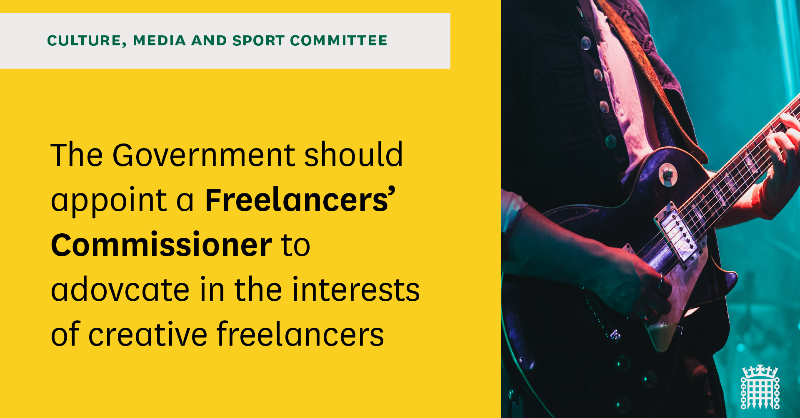 CommonsCMS's tweet photo. Many successful musicians, actors, writers and artists are struggling to make a living due to gaps in copyright law, a lack of support for freelancers and unpredictable streaming revenue.
 
We're calling on the Government to ensure creators are properly rewarded for their work 👇