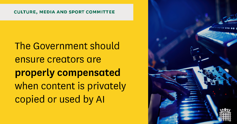 CommonsCMS's tweet photo. Many successful musicians, actors, writers and artists are struggling to make a living due to gaps in copyright law, a lack of support for freelancers and unpredictable streaming revenue.
 
We're calling on the Government to ensure creators are properly rewarded for their work 👇