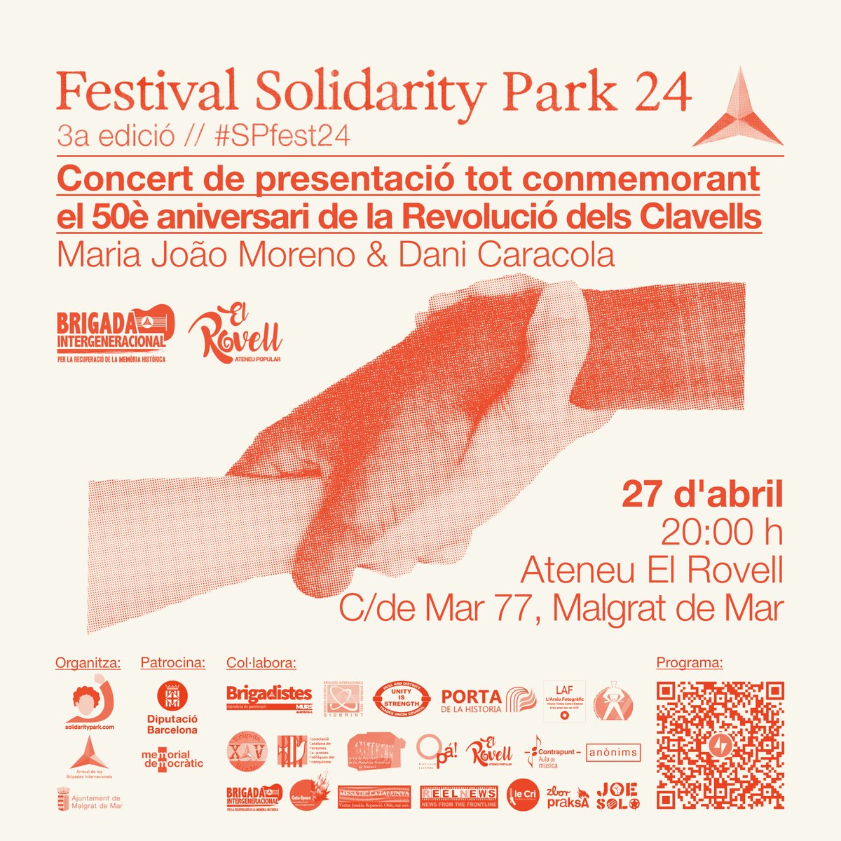En aquest esdeveniment presentarem el programa complet del festival Solidarity Park 2024 alhora que recordarem el 50è aniversari de la Revolució dels Clavells a Portugal. Esperem que pugueu venir. Info@solidaritypark.com #SPfest24