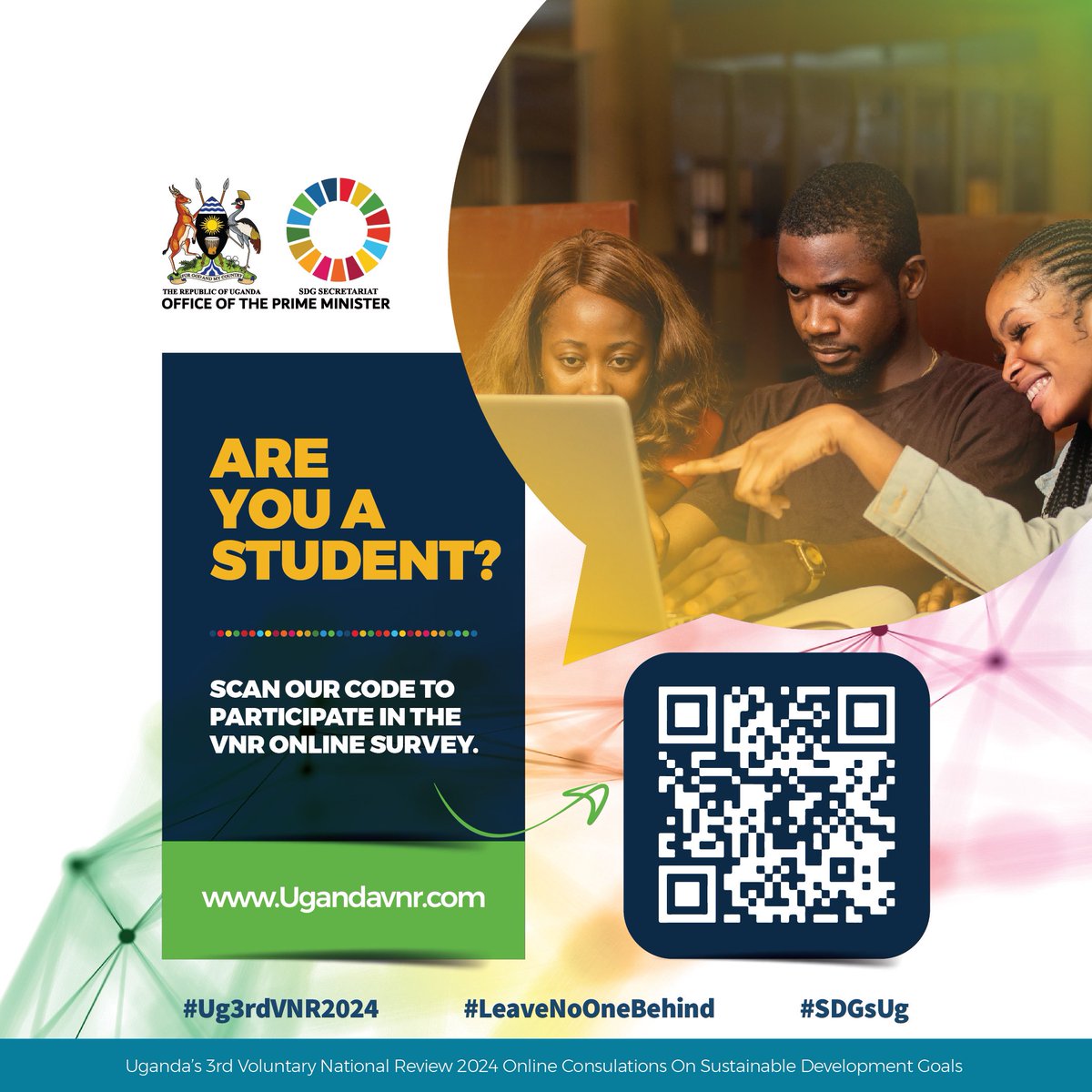 Are you a student ? 

Take part in Uganda's Third Voluntary National Review (VNR) online survey on the Sustainable Development Goals (SDGs) via surl.li/shmzq

For more information: visit the Uganda's third VNR website ugandavnr.com

#Ug3rdVNR2024…