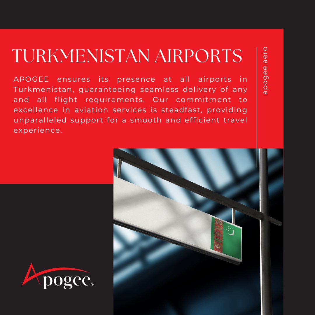 Elevating Air Travel Experience in Turkmenistan with APOGEE's Comprehensive Airport Presence.

#apogee #tripsupport #aviation #charter #groundhandling #flightplanning #privateflight #cargoflight #ambulanceflight #militaryflight #techstop #travel #experience #safety #team