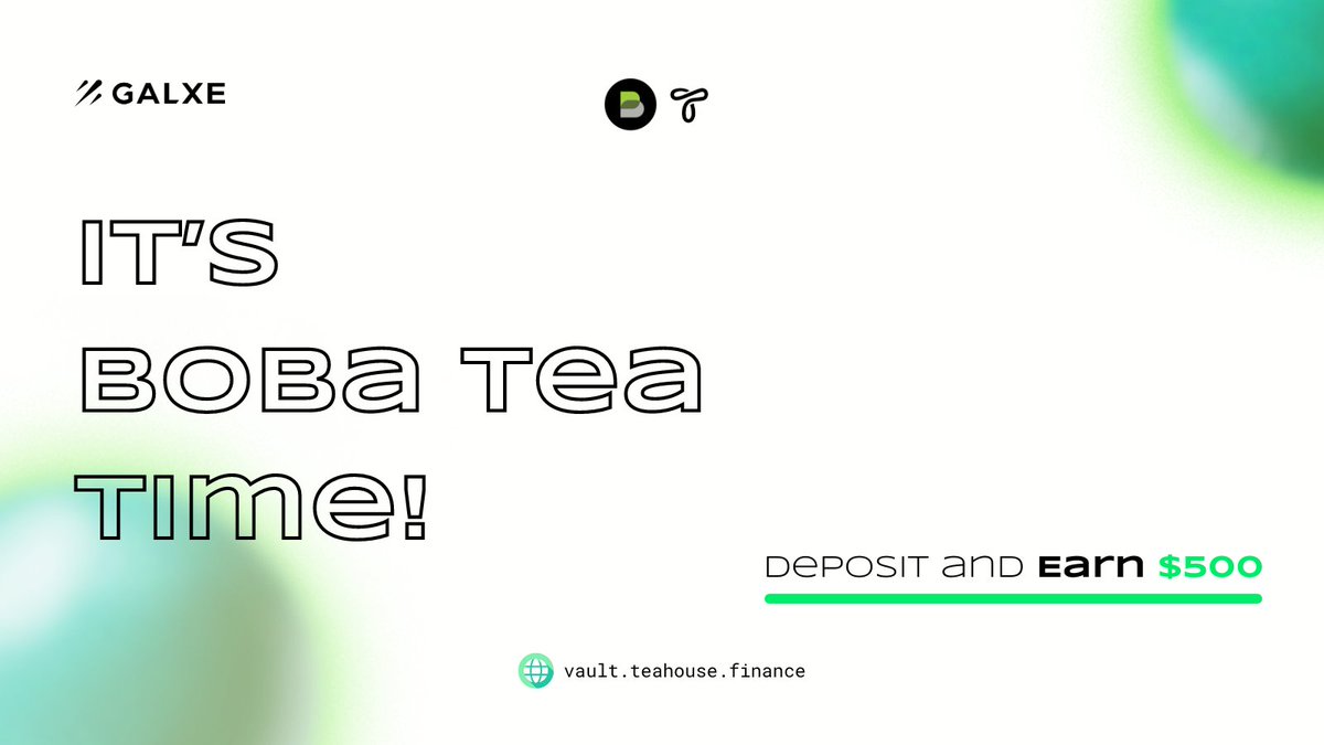 TeahouseFinance's tweet photo. 🧋It's BOBA TEA time! Provide Liquidity, Join Our $500 Giveaway

Teahouse’s BOBA LP Vaults have hit $1 M in TVL💥

🙋Join tasks on @Galxe to share $500 (✨1000 BOBA) from @bobanetwork .

🎉Join now: https://t.co/KwUmSAeKr7