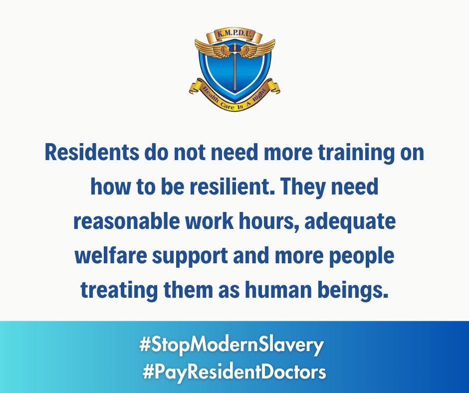 For many years, we've heard of cases of residents who've died by suicide as a result of the heavy toll on their mental health. They should be accorded better welfare and mental health support by the government.
#DoctorsStrikeKE
#PayResidentDoctors
#SupportKenyanDoctors