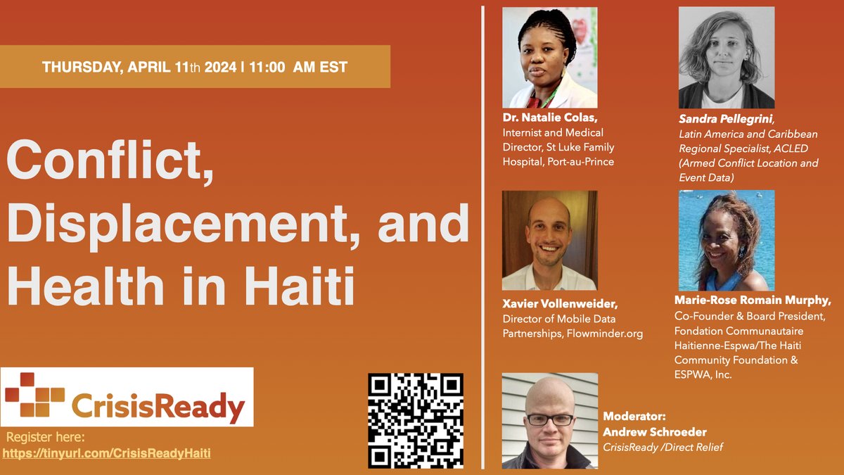 Please join us tomorrow (Thursday 11 April), 11:00 EST, for an in-depth discussion of the current and evolving violence in #Haiti🇭🇹 as it continues to impact health and humanitarian needs. Please register for the webinar here: harvard.zoom.us/meeting/regist…