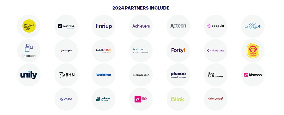 🎉Just three weeks to go until our 2024 Employee Engagement Summit 🎉

A big thank you to our event partners:

@happinessindex, @workvivo, @Firstup_io, @Achievers, @ActeonComm, @PoppuloSays, @OakEngage, @IntranetExperts, @lumapps, @GateOne_global, @blackbaud, @Forty1_