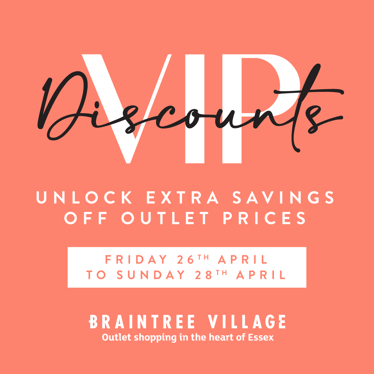 Our VIP Discounts event is BACK! 🤩 Taking place 26th-28th April, it's a chance for you to enjoy tons of juicy discounts across your favourite brands for a limited time only. 🛍️ And it's totally free! All you have to do is register.

Sign up and save: bit.ly/3vzPt7L