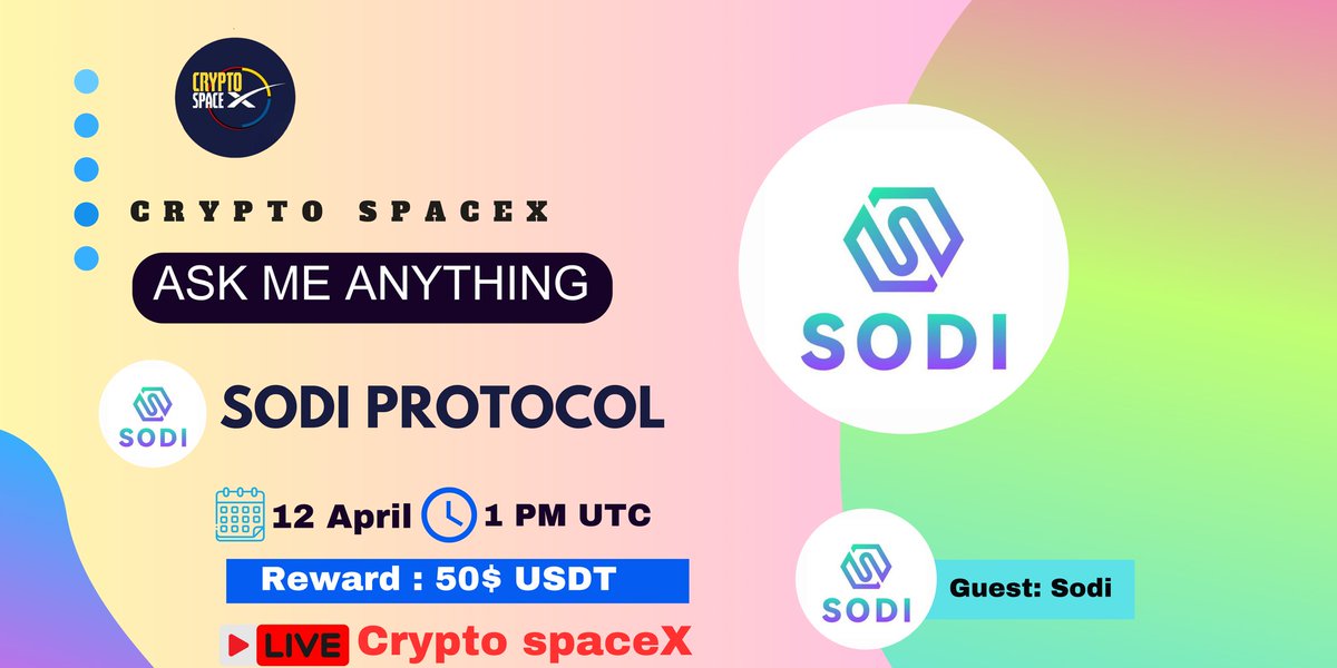 CRYPTO SPACEX Will Host an #AMA With  ' @Sodi_ai ' 12 April at 1 PM UTC. 🎁 Reward Pool : $50 USDT 🏠 Venue : x.com/i/spaces/1vAxR… Rules ⚡ 1️⃣. Follow : @CryptospaceX01 2️⃣. Follow : @Sodi_ai 3️⃣. Like, Retweeted & Sent Best Questions