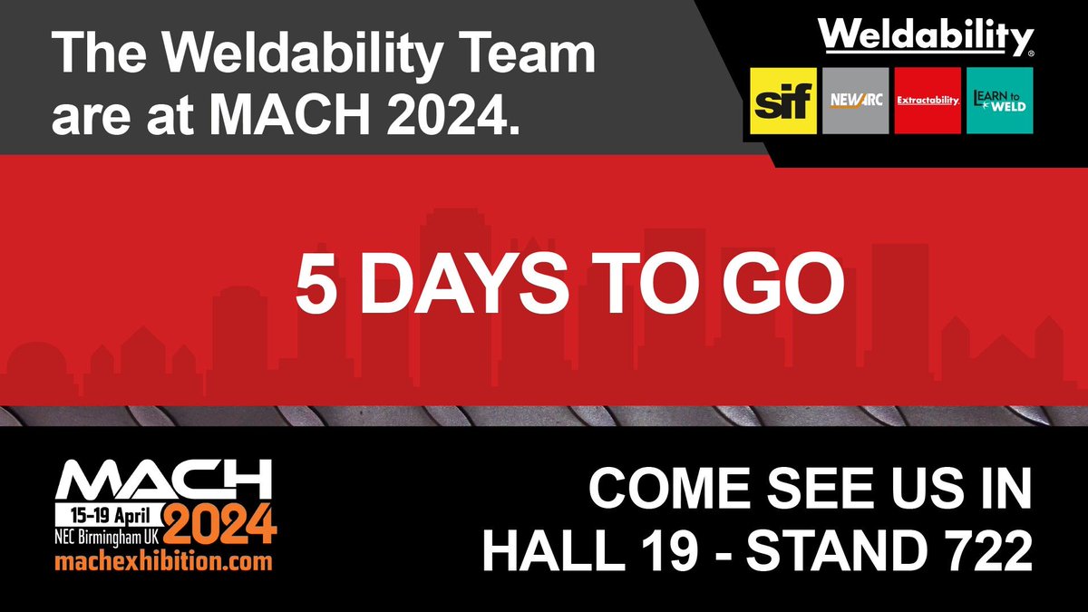 learn_to_weld's tweet image. The countdown continues - only 5 days until MACH conference! Make sure you schedule a stop at Hall 19 - Stand 722 to connect with the Weldability team and explore cutting-edge solutions. Register now: buff.ly/3TIQ0fr 

#manufacturing #engineering #mfg