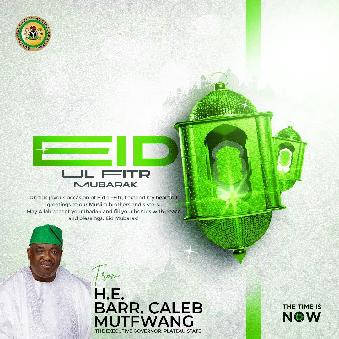 The Governor Barr. Caleb Mutfwang joins Muslims to celebrate Eid-el-fitr.

Sending warm wishes of joy, peace, and prosperity to all celebrating Eid-el-Fitr. May this blessed occasion bring abundant blessings to you and your loved ones. Eid Mubarak!