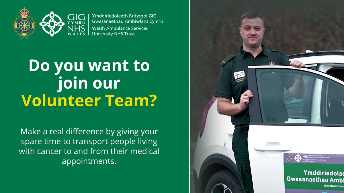 We are recruiting Volunteer Car Service Drivers to support patients with cancers across #Wales. You could make a real difference by giving your spare time to transport people living with cancer to and from their medical appointments. 🔗 tinyurl.com/49sdjv78