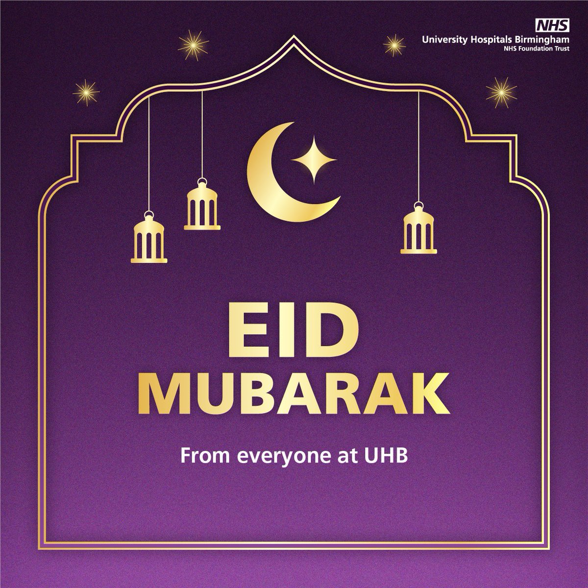 Eid Mubarak to all those celebrating ☪ As the holy month of Ramadan draws to a close, we are wishing all Muslims across Birmingham and Solihull a happy and blessed Eid al-Fitr, from all of us at #teamUHB.