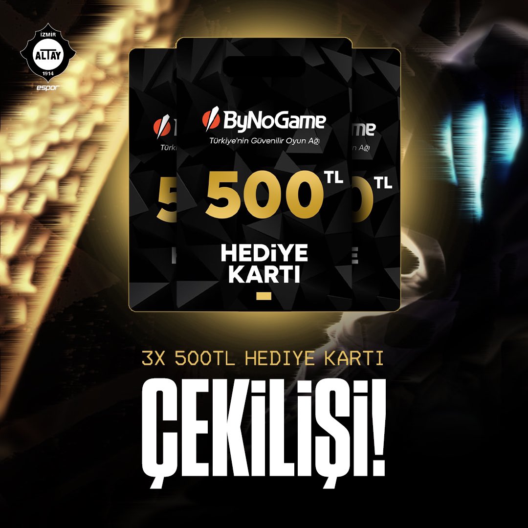<a href="/bynogame/">ByNoGame</a> ile bayram şekeri tadında çekiliş! 🍬

- 3x 500 ⁠TL ByNoGame Hediye Kod

Kazanmak için yapman gerekenler;

⚪️ <a href="/AltayEspor/">Altay Espor</a> ve <a href="/bynogame/">ByNoGame</a> hesaplarını takip et,
⚫️ Gönderiyi beğen ve paylaş,
⚪️ Yoruma bir arkadaşını etiketle ve bayramını kutla.

Kazanan isimler 13.04.2024