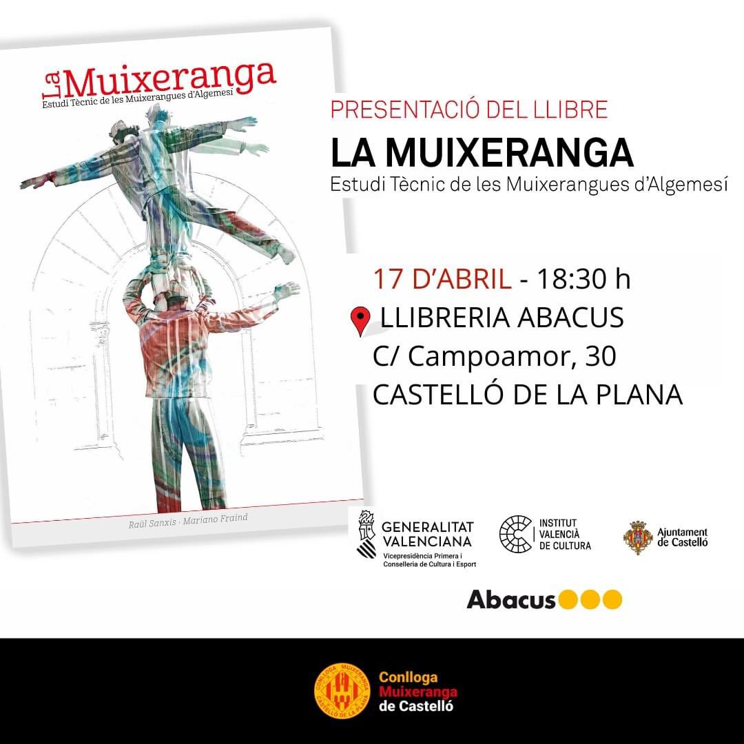 El proper dimecres 17 d'abril a les 18.30 h presentarem a la Llibreria Abacus de Castelló el llibre «La Muixeranga. Estudi de tècnic de les muixerangues d'Algemesí», amb els seus autors Mariano Fraind i Raül Sanxis.
#temporadade10
#muixeranga