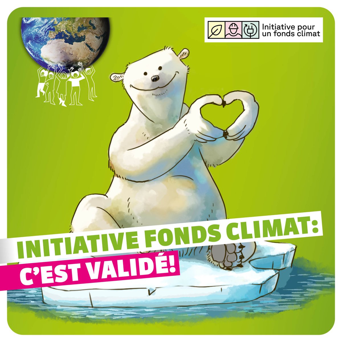 Avec 102'354 signatures valides, l’initiative pour un fonds climat a officiellement abouti ! 🥳 Nous pourrons donc voter pour que la Confédération se dote d’un budget sérieux pour enfin atteindre ses objectifs climatiques ✌🌍