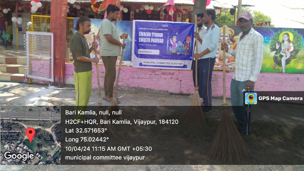 #SwachhTyoharSwasthParivar today on 10.04.2024 municipal committee vijaypur organised a cleanliness drive in coordination with local peoples within and arround the religious places in ward no. 04 & 06 of vijaypur @Abhi1shrma @PuneetSharma75 @JammuUlb @dcsambaoffice @diosamba1