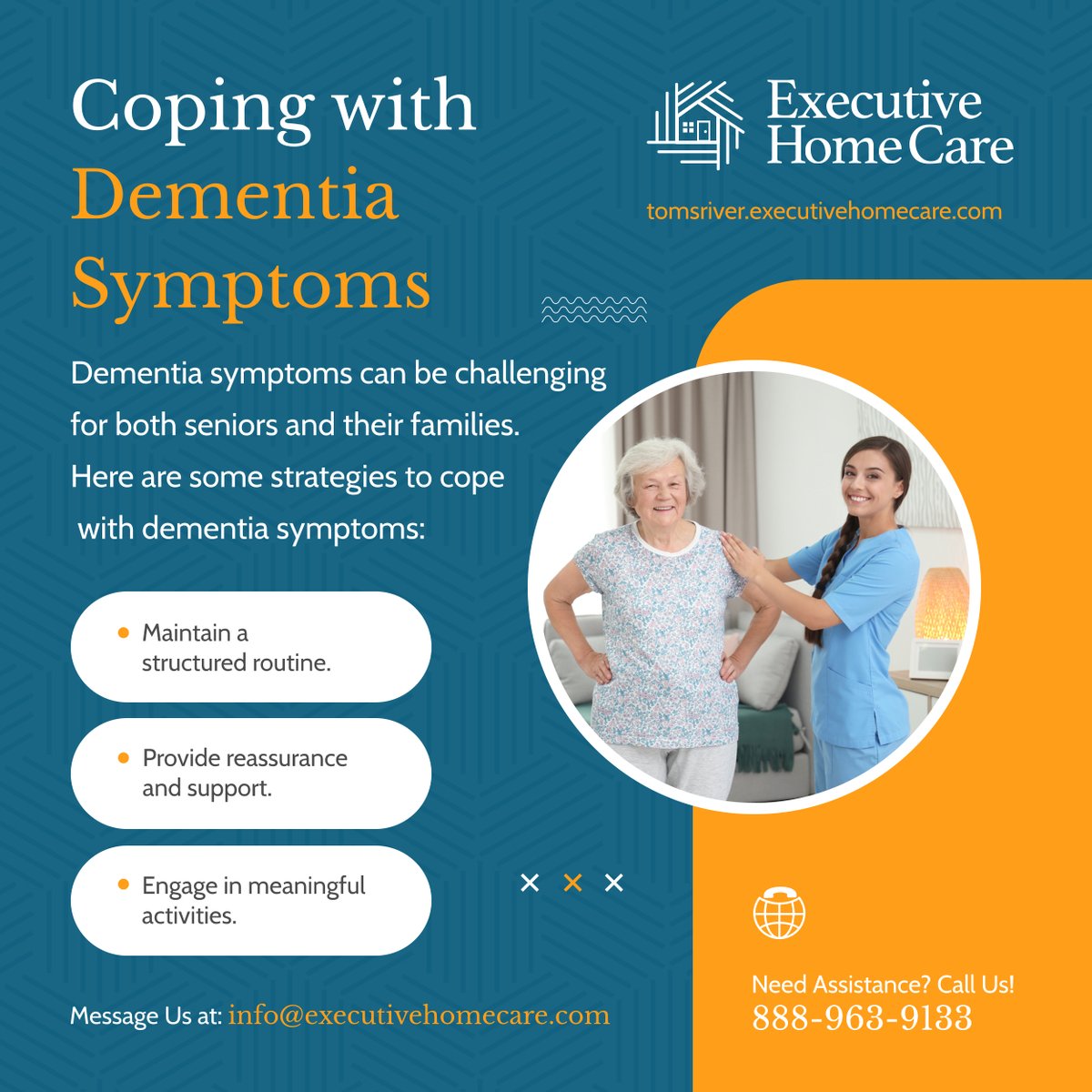 Support your loved one with dementia by implementing these effective coping strategies. 

Create a supportive environment that promotes comfort and well-being. 

#TomsRiverNJ #DementiaCare #SeniorSupport