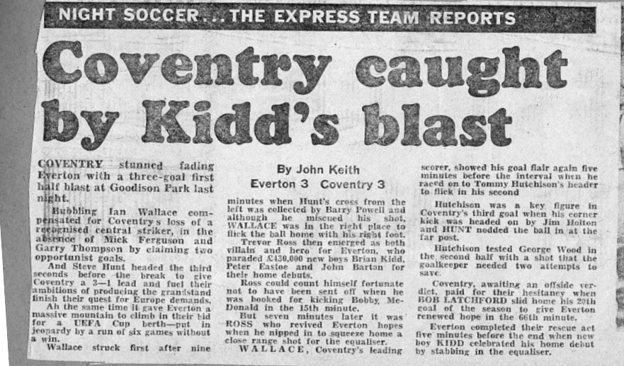 On this day 1979 The Sky Blues went 3-1 up away at Everton with Wallace scoring twice and a Powell pen but two late goals from Latchford and Kidd got the Toffee's a point ,City drop to 8th.