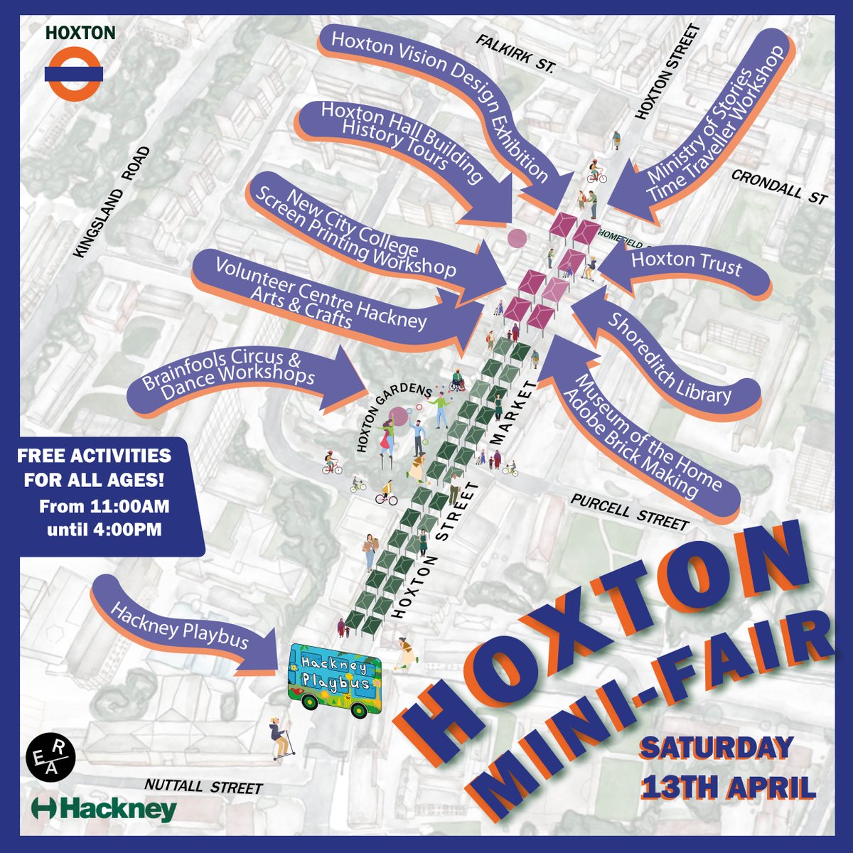 ✏️ Become a time traveller with us this weekend. 🎈Hoxton Mini-Fair 📅 Saturday 13th April 2024 ⏰ 11am - 4pm Join our drop-in workshop all about a future Hoxton. Suitable for families and children but open to anyone!