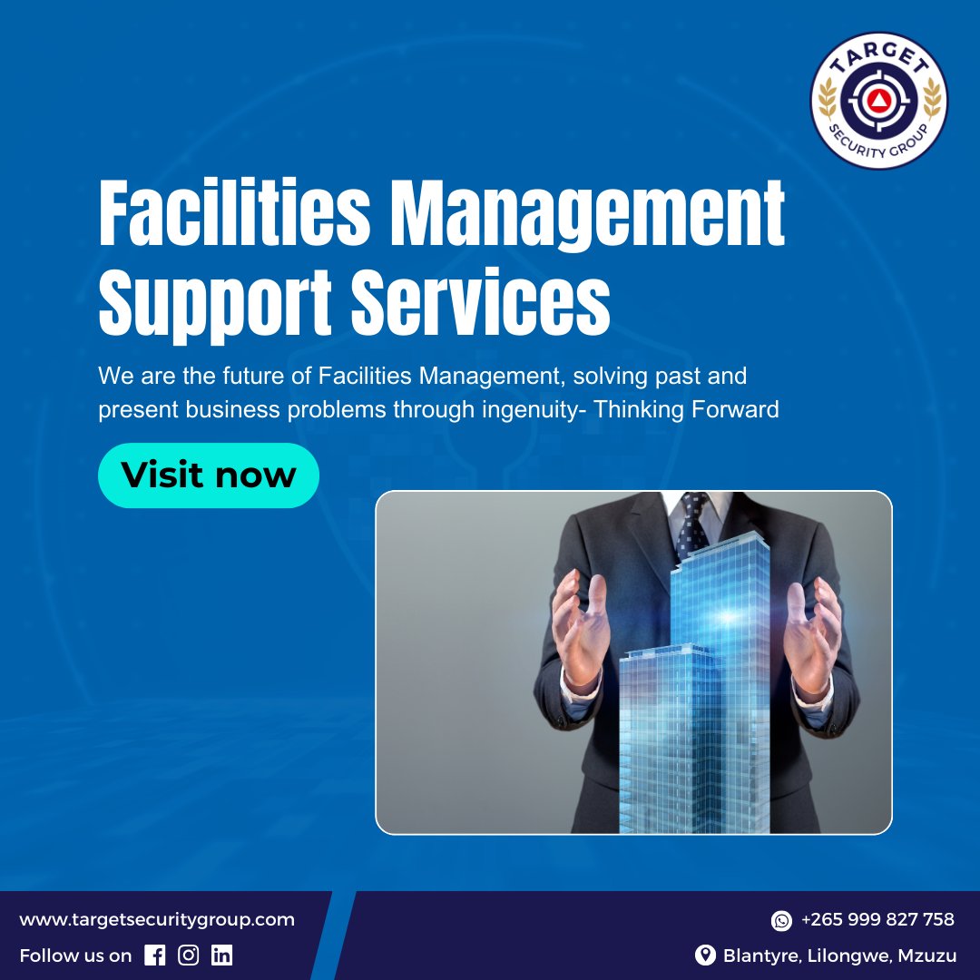 Discover the future of Facilities Management with our innovative solutions! 🚀

#FacilitiesManagement #Innovation #Efficiency 
.
Visit - targetsecuritygroup.com
Dm us on WhatsApp: +265 999 827 758