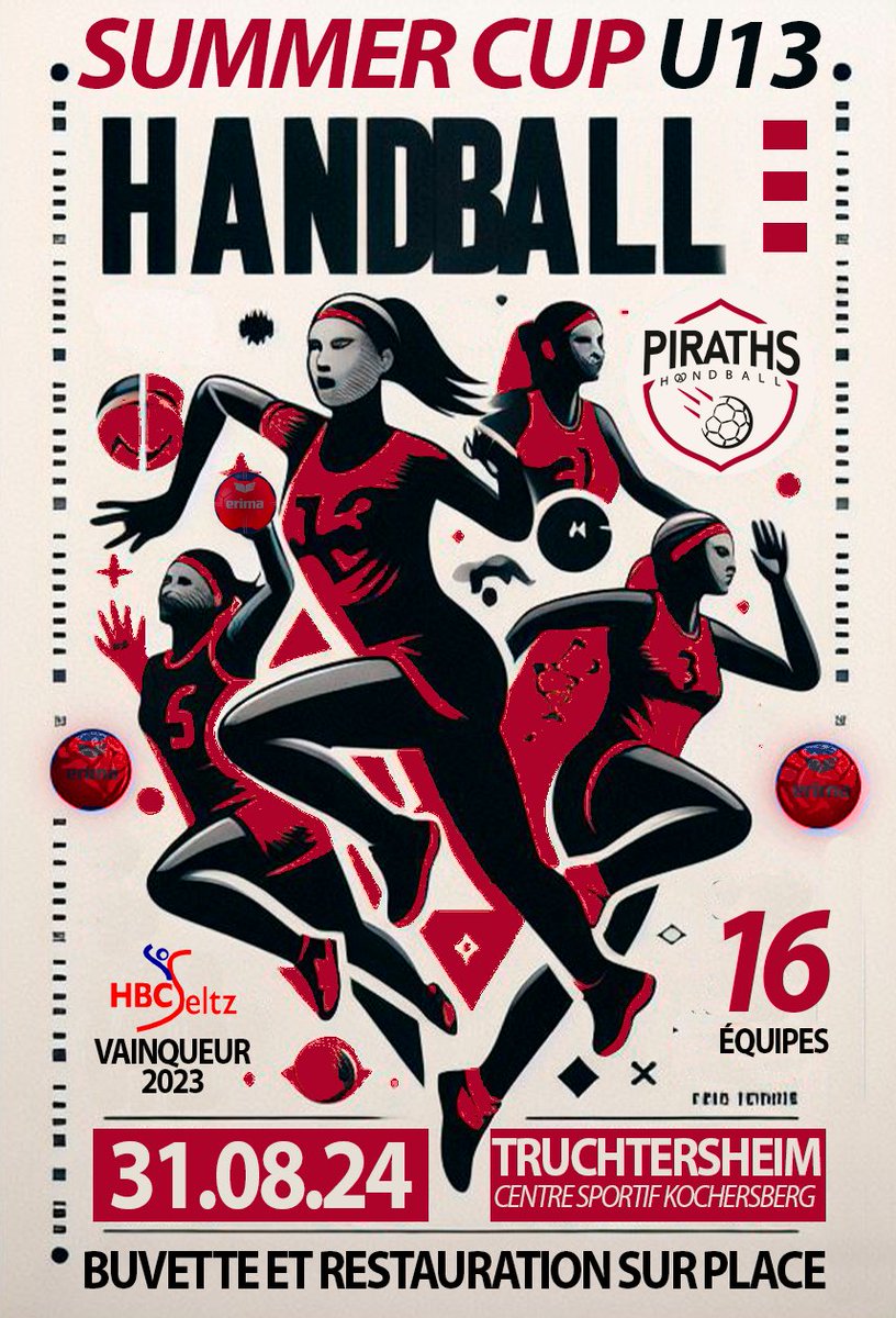 😍 Voici l'affiche de la #summercup24, compétition moins de 13 filles, qui réunira jusqu'à 16 équipes le samedi 31 août 2024 à #Truchtersheim. Inscription gratuite👉5667116@handball.fr @LFH_Officiel @ffhandball @regiongrandest @toutelalsace @strasbourg
