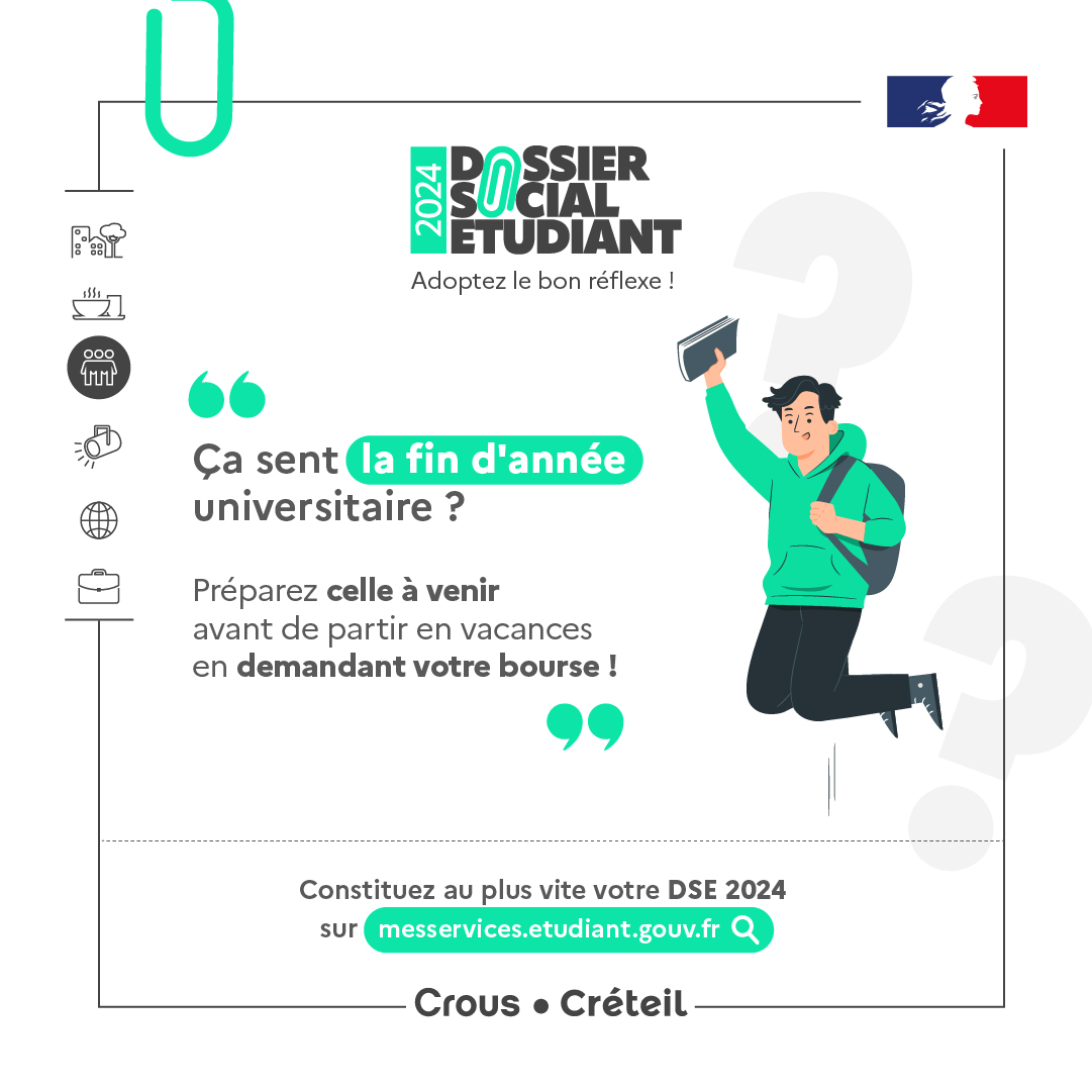 Plus que quelques semaines pour constituer votre DSE ! Ne partez pas en vacances sans l'avoir constitué, après il sera trop tard ! 😉 @UPECactus @UnivParis8 @univ_spn @UGustaveEiffel #DSE #bourses #logements #étudiants #parcoursup2024 #parcoursup