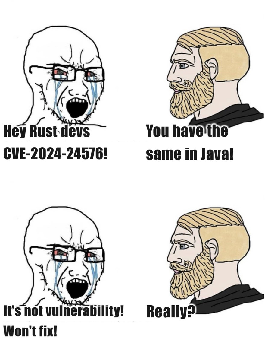 I don't usually do memes, but when I do I do memes about #rustlang and maybe #java 🤣