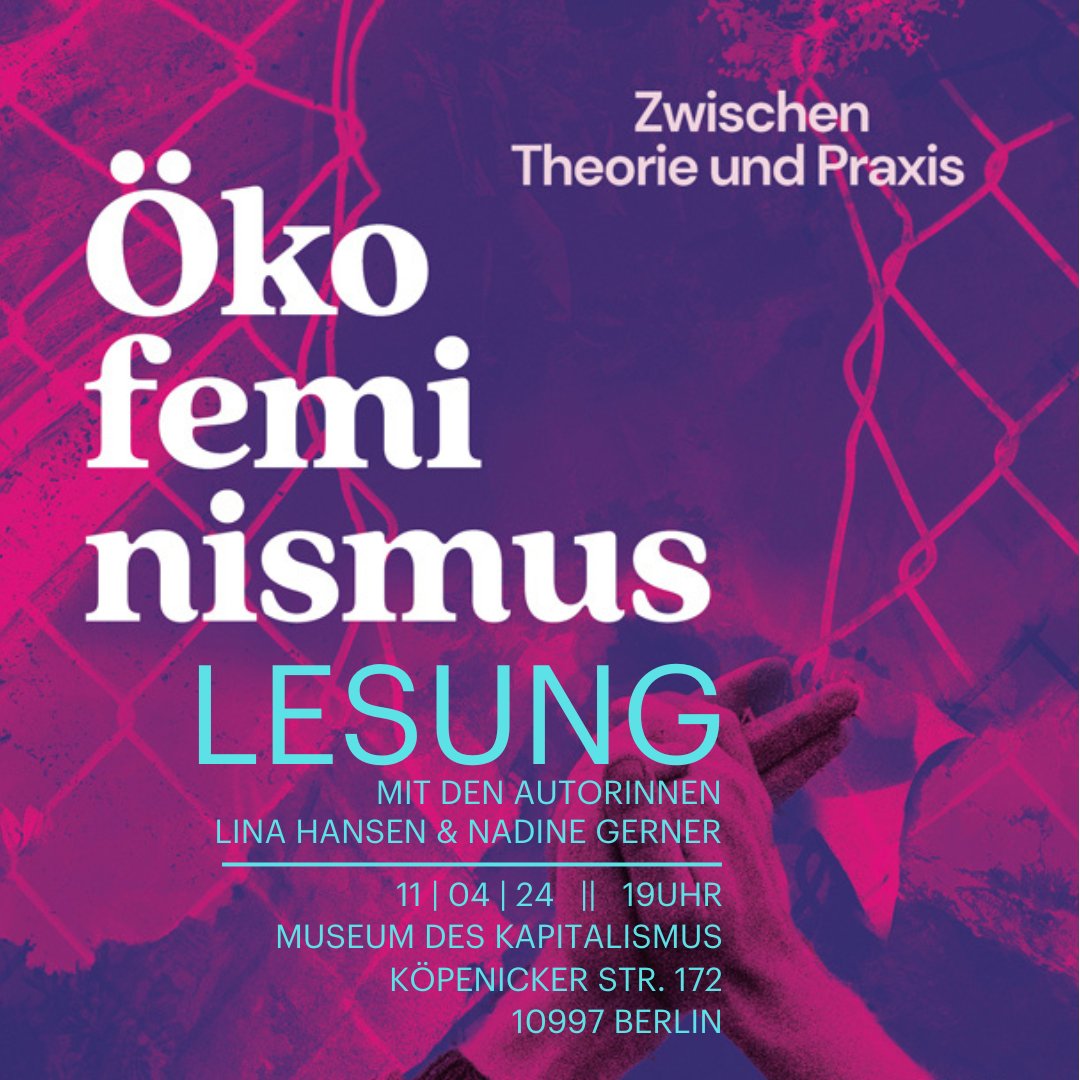 ++REMINDER++ Morgen um 19h stellen <a href="/GernerNadine/">Nadine Gerner</a> und Lina Hansen ihr neues Buch "Ökofeminismus – Zwischen Theorie und Praxis" bei uns vor. 

Mehr Infos zum Buch beim @UnrastV: unrast-verlag.de/produkt/oekofe…
Oder auf unserer Website: museumdeskapitalismus.de/oekofeminismus…
