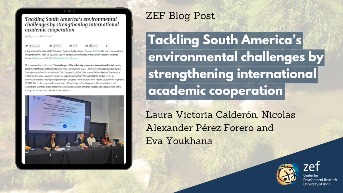 ZEFbonn's tweet photo. +++ New Blog post +++
"Tackling South America’s environmental challenges by strengthening international academic cooperation" by ZEF associate professor Eva Youkhana, Laura Victoria Calderón of @idea_un and Nicolas Alexander Pérez Forero of @UExternado
➡️ https://t.co/7bHWxmcI1w https://t.co/vNzaDcrB1y