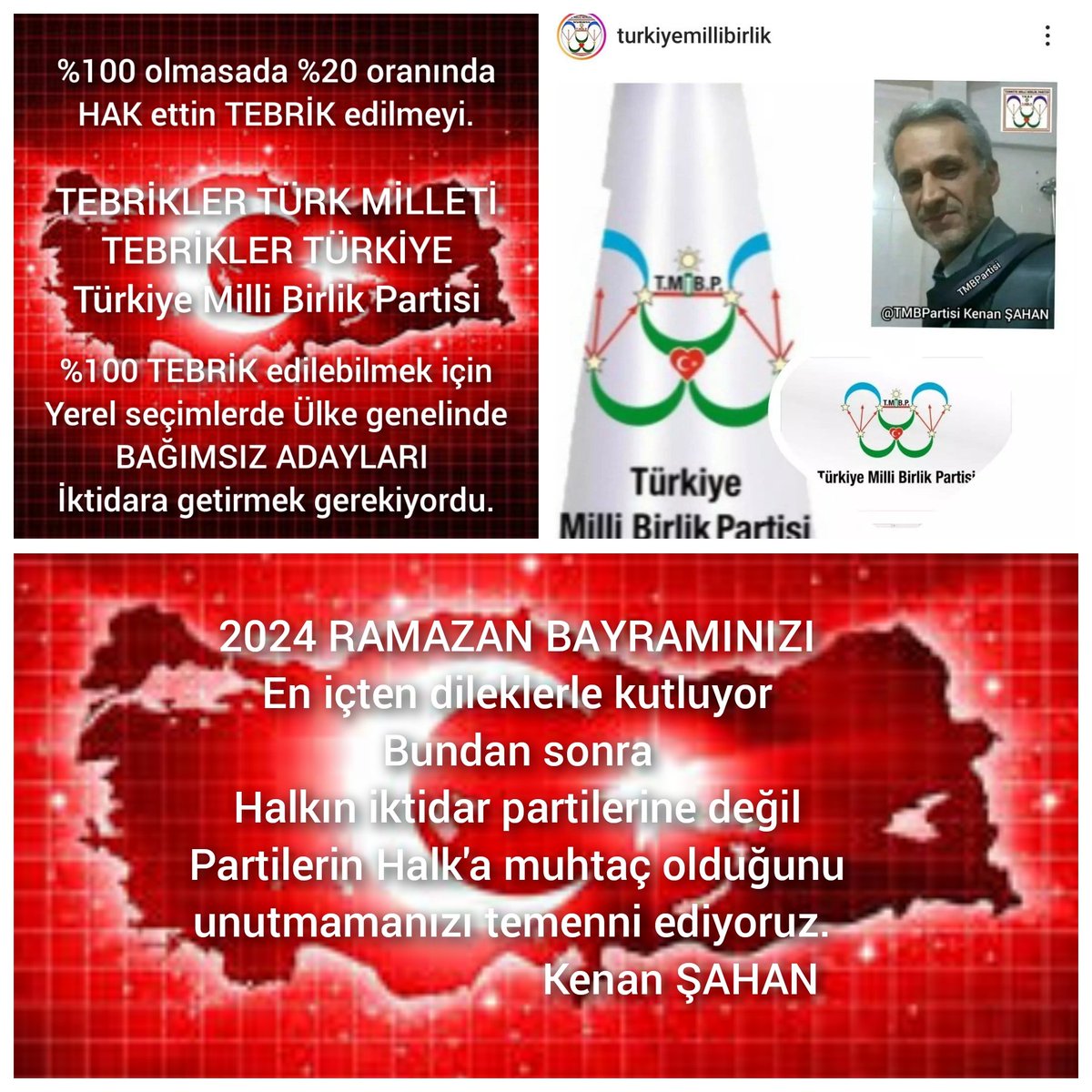 TMBPartisi's tweet image. TEBRİKLER TÜRKİYE diyor, RAMAZAN BAYRAMINIZI KUTLUYORUZ.
FAKAT çok eksik oldu. MUHTEŞEM olabilmesi için Ülke genelinde BAĞIMSIZ ADAYLARI destekleyerek EFENDİNİN Halk olduğunu göstermek gerekiyordu.
Şimdi birisinin kucağından kaçıp, bir başka kucağa oturmak oldu. UYANIŞ'a devam.