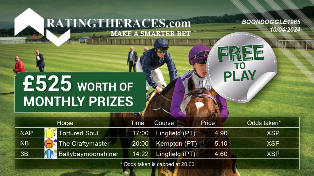 My #RTRNaps are: Tortured Soul @ 17:00 The Craftymaster @ 20:00 Ballybaymoonshiner @ 14:22 Sponsored by @RatingTheRaces - Enter for FREE here: bit.ly/NapCompFreeEnt…