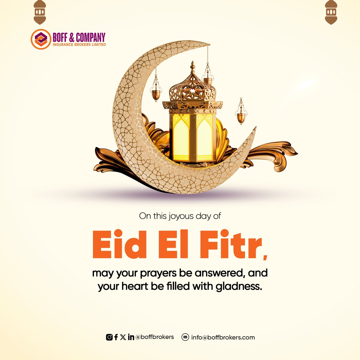 Wishing all our Muslim brethren a wonderful eid celebration. May all your prayers be answered.

Happy Eid El Fitr from all of us at Boff & Co.

#boffbrokers #insurance #insurancebroker #insurancecompany #eid #fitr #eidfitr #celebrations #Eclipse2024