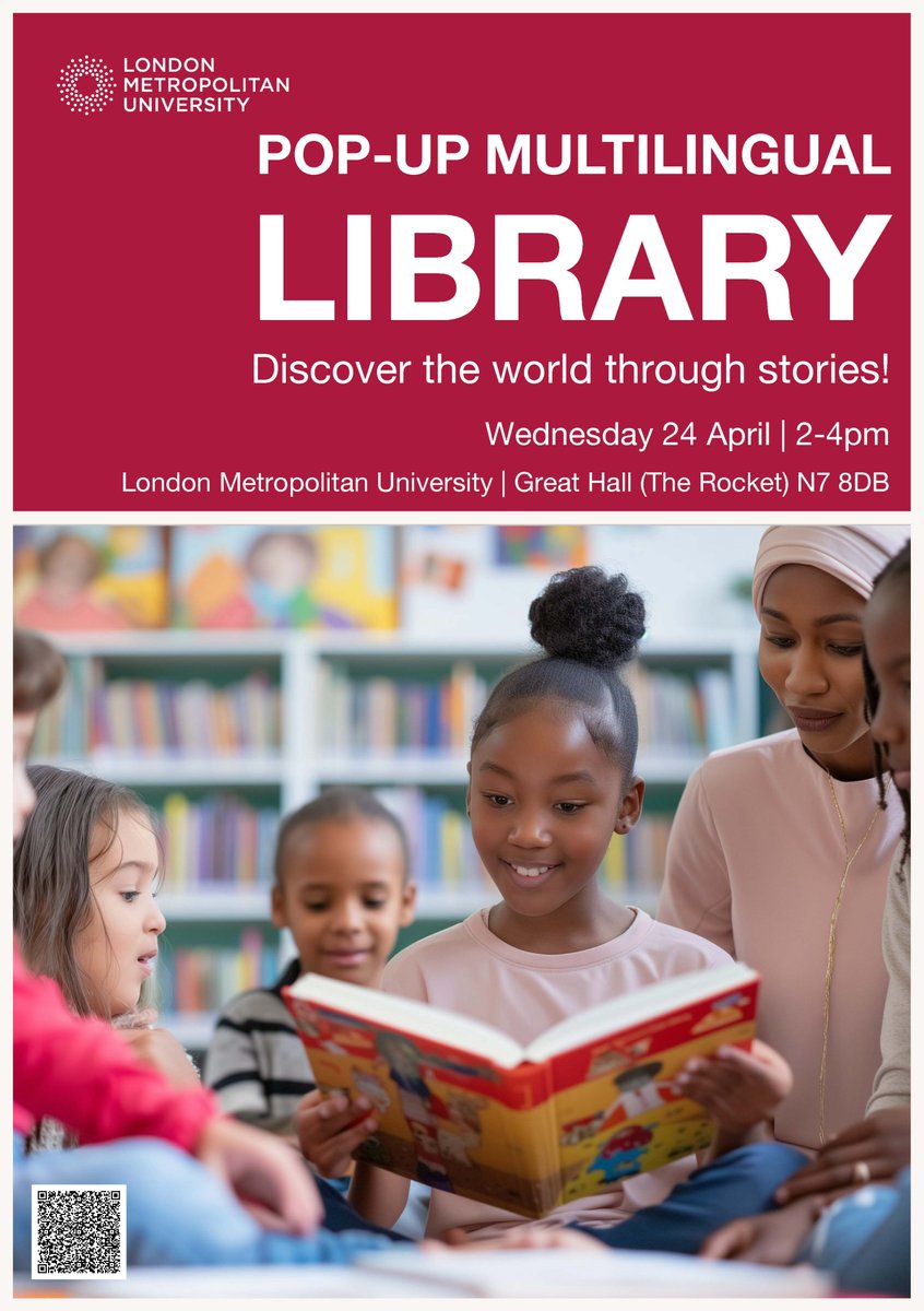 You’re invited to a free, public . . . Pop-up #Multilingual #Library for ALL ages featuring picture books in 40+ #languages! Wed 24 Apr, 2-4pm, @LondonMetUni’s Great Hall (The Rocket) N7 8DB Read! Learn! Discover! Sign up & details: t.ly/zgOj5