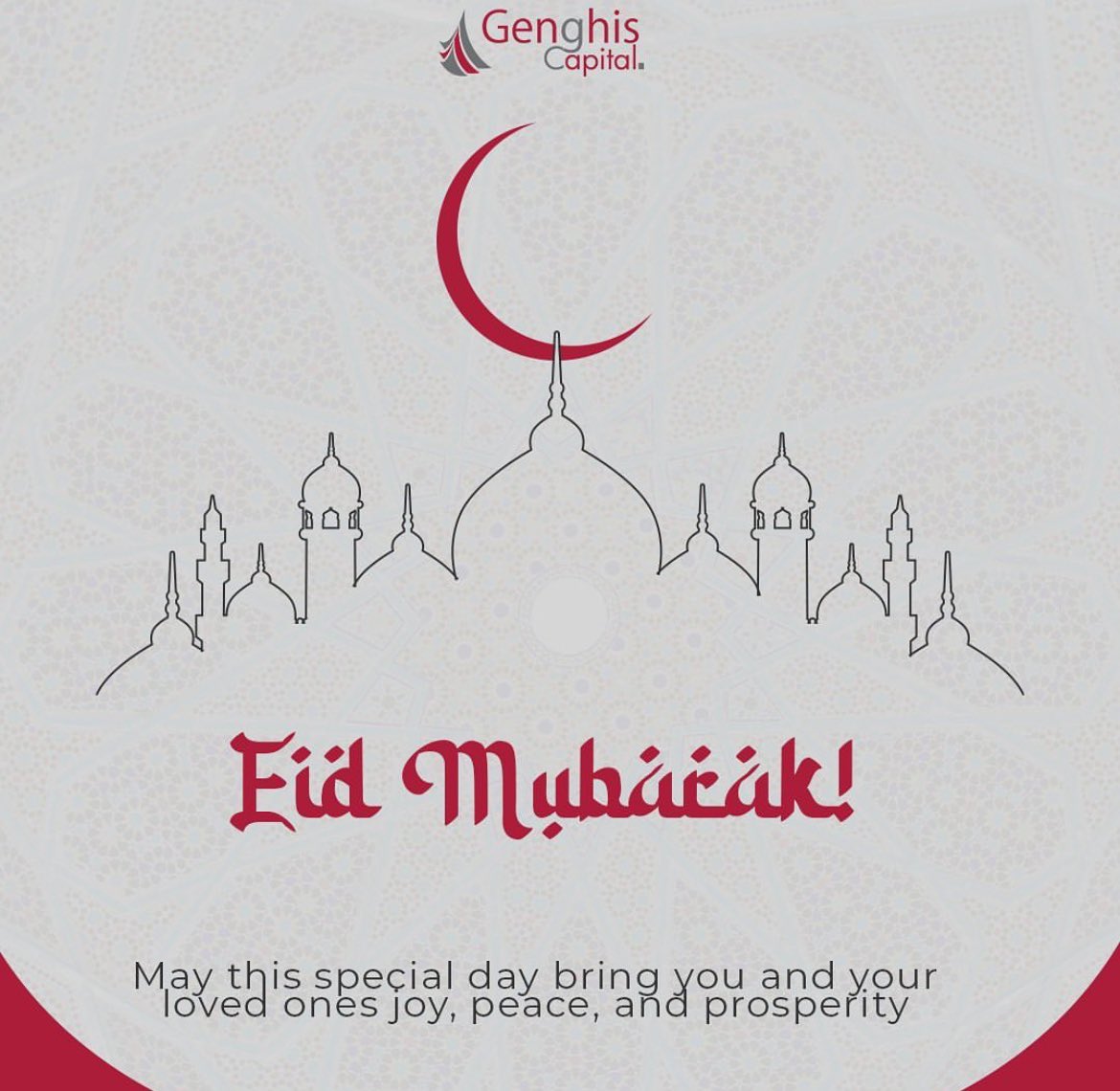 May this blessed day of Eid-ul-Fitr bring joy, peace, and happiness to your life. Sending warm wishes and heartfelt greetings to you and your loved ones from Genghis Capital. #EidMubarak #HappyEid #EidUlFitr #BlessedDay #JoyfulCelebration