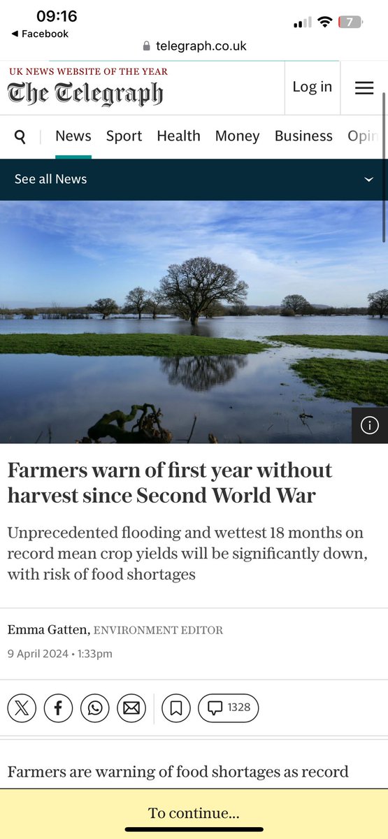 🚨’Farmers are warning of food shortages as record rainfall threatens to bring the first season without a harvest on some farms since the end of the Second World War... ‘ Welcome to the new normal. Except this isn’t the new normal. It’s going to get worse and worse and worse.…