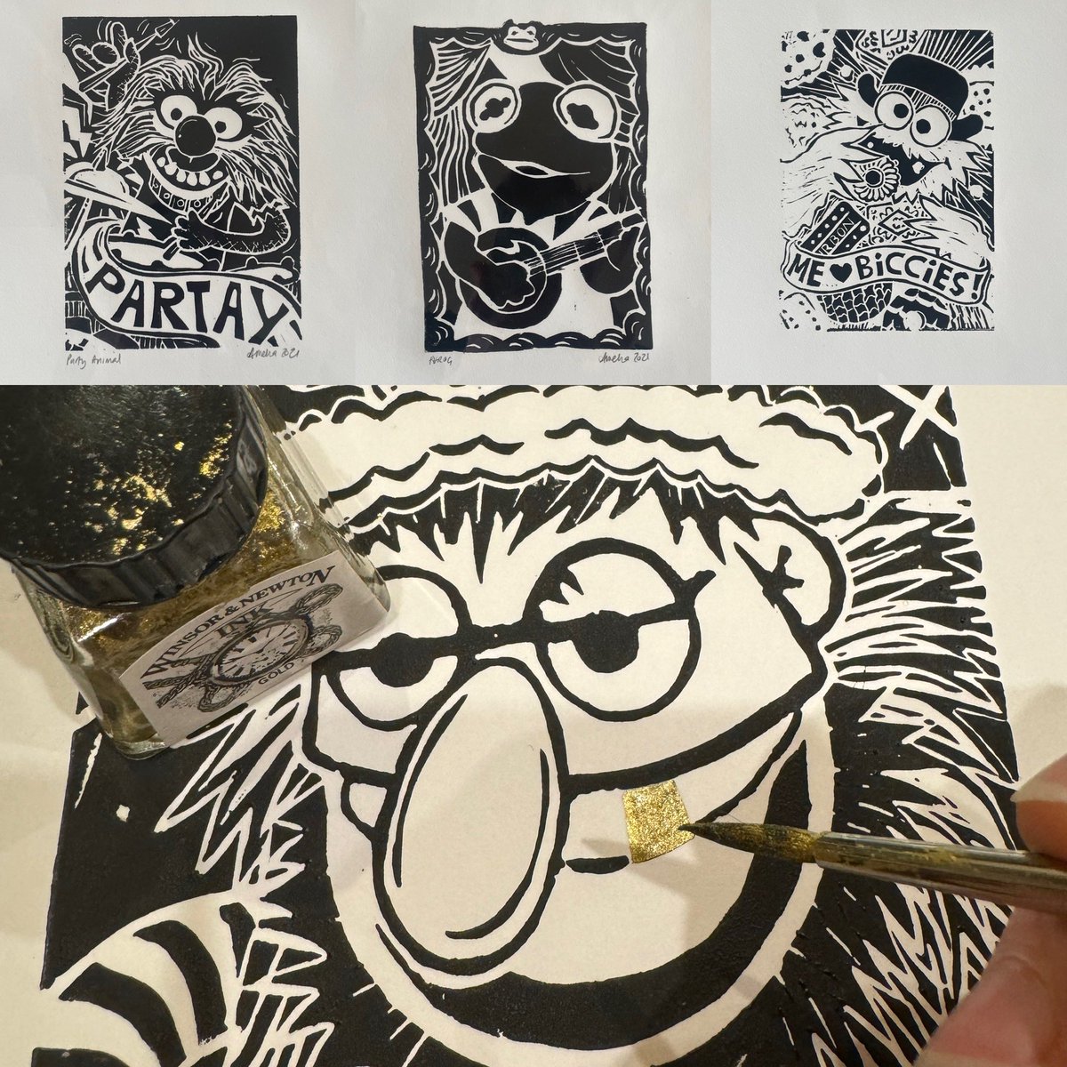 gingertotty's tweet image. Getcha muppet prints here! ParTAY Animal, BanjoPhrog, Omnomnom, Meep and ToofFreeFour

#muppet #muppettwt #muppetart #mhhsbd -#elevenseshour  

£45 inc Uk Special D postage