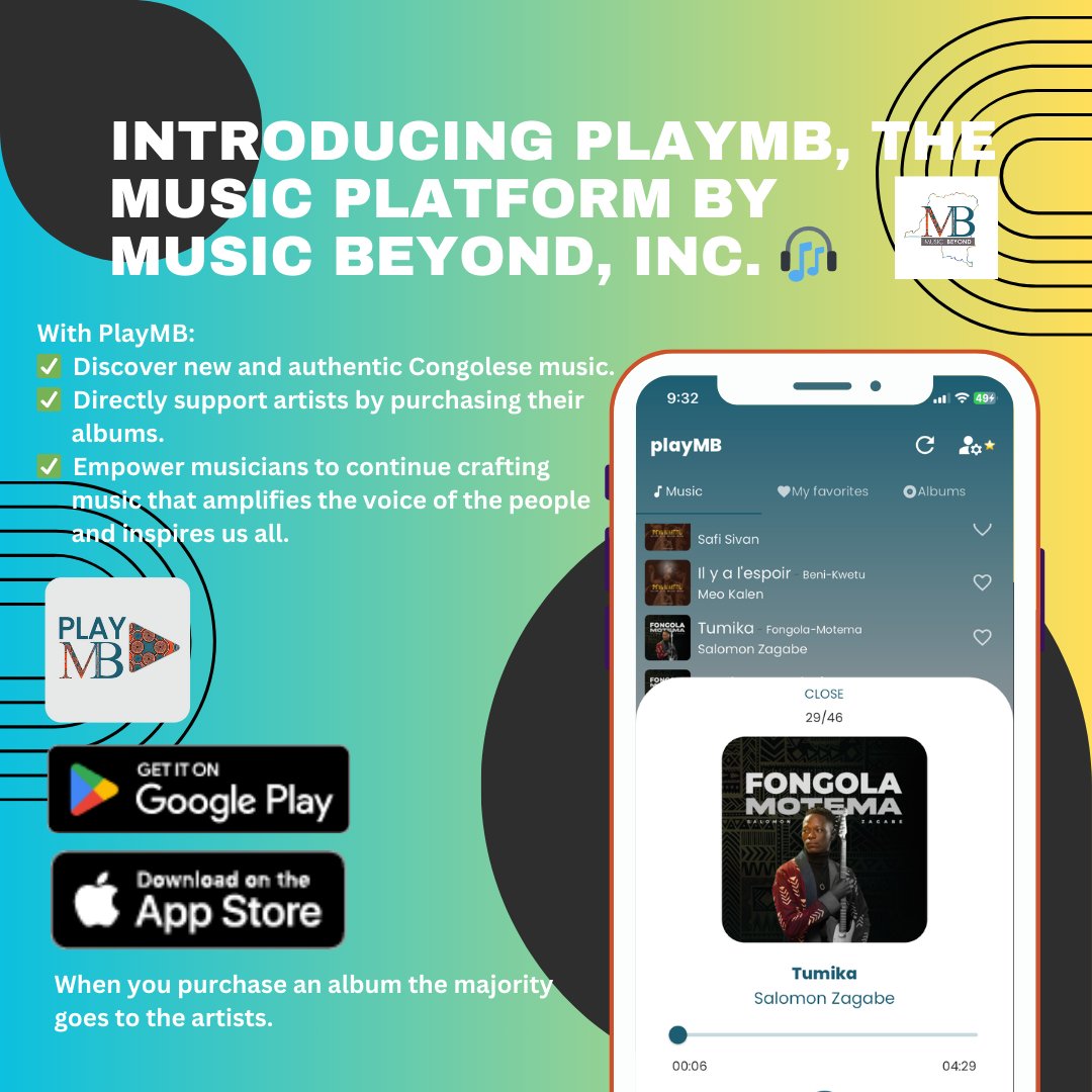 musicbeyond_org's tweet photo. 🎶 Discover Congolese music with PlayMB by Music Beyond, Inc.! 🇨🇩
✅ Support talented artists.
✅ Majority of proceeds go directly to the musicians.
Download now: https://t.co/OvrhUkPBY0 
#PlayMB #MusicBeyond #SupportCongoleseMusic https://t.co/M9IrLHPwe1