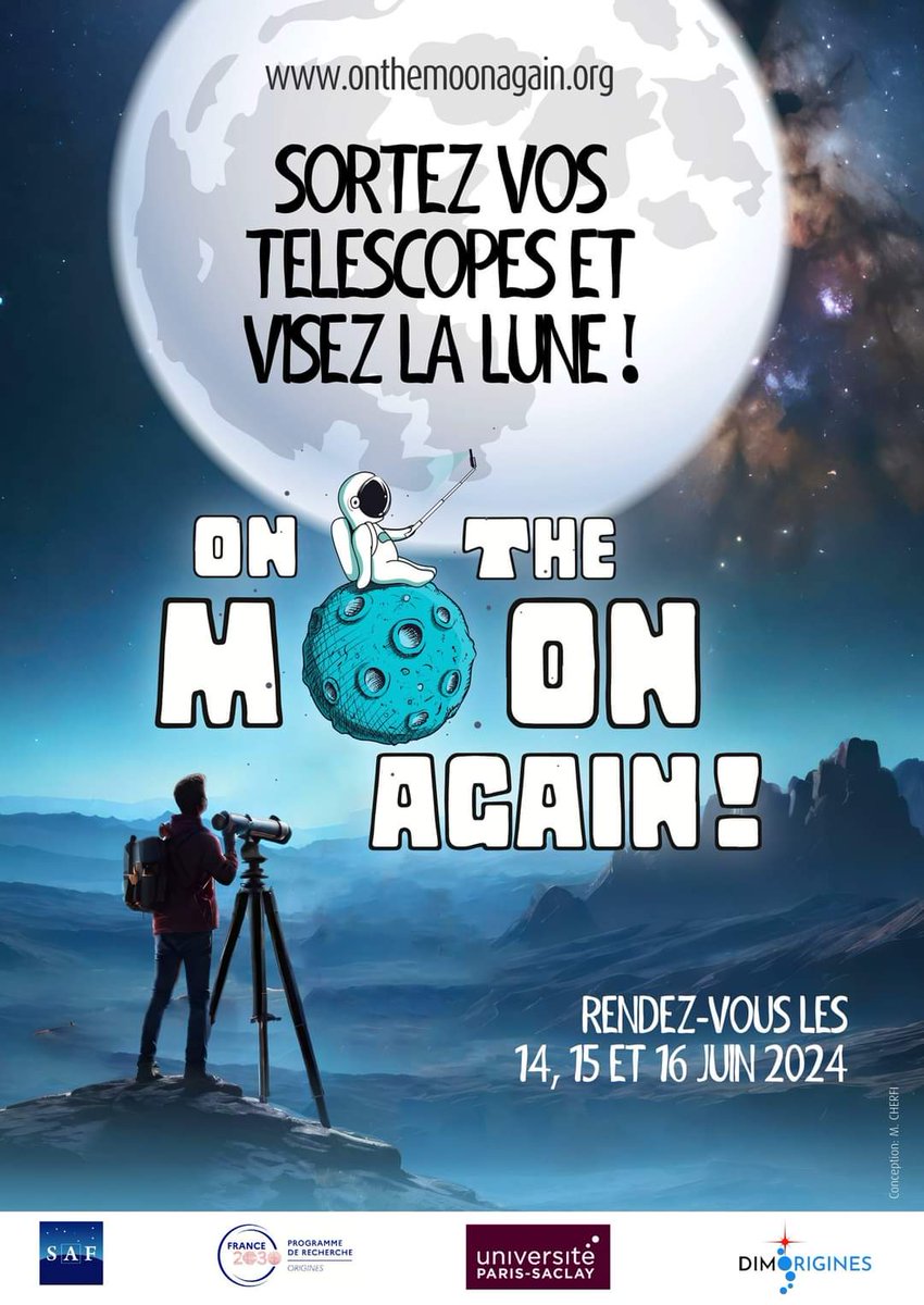 Les 14, 15 et 16 juin, on va tous observer la Lune. Partout dans le monde. Ça vous tente? Si vous voulez participer activement et faire partager le ciel avec un télescope, inscrivez-vous ici!! forms.gle/1mAZ2FnhXw6Ack…