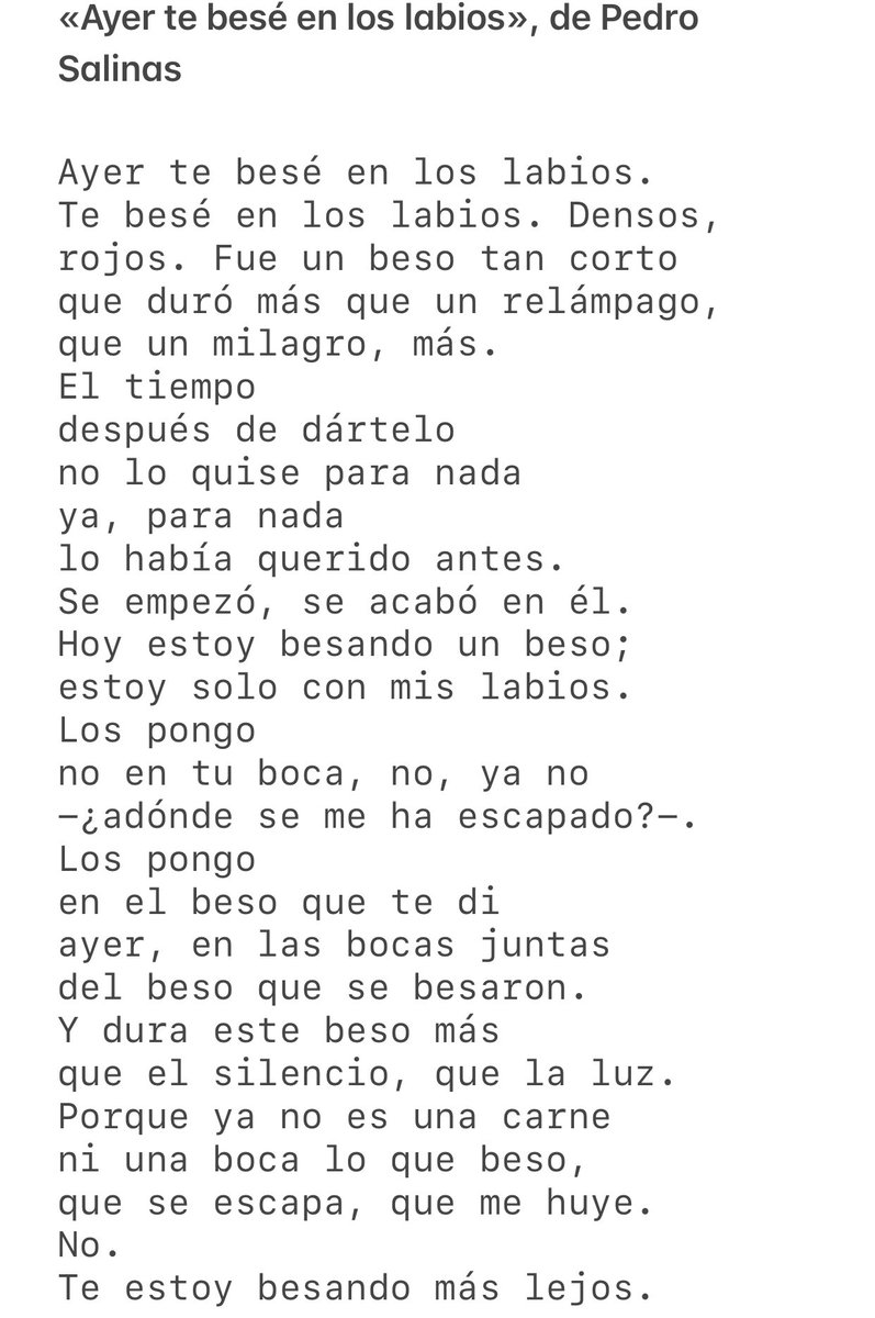 «Ayer te besé en los labios», de Pedro Salinas.