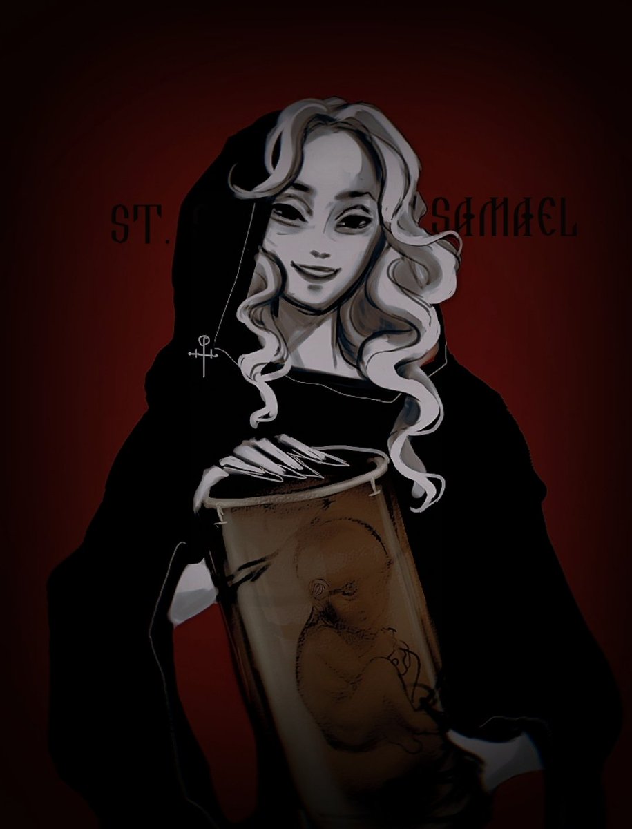 #angels #tmc #themandelacatologue #gabriel 
Samael (Hebrew: סַמָּאֵל, Sammāʾēl, "Venom/Poison of God";[1] Arabic: سمسمائيل, Samsama'il or سمائل, Samail; alternatively Smal, Smil, Samil, or Samiel)[2][3][4] is an archangel in Talmudic and post-Talmudic lore;