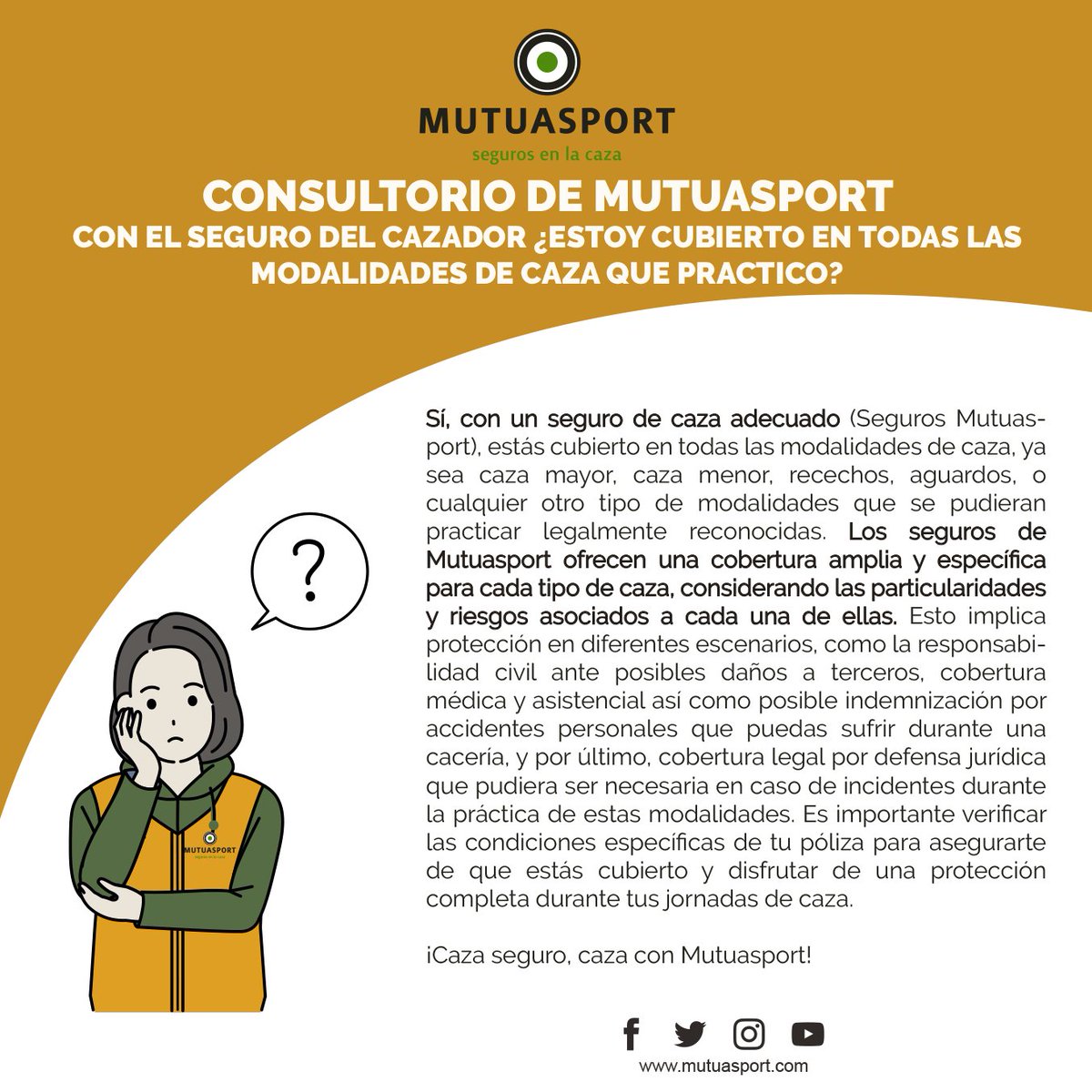 🤔💭 𝗖𝗢𝗡𝗦𝗨𝗟𝗧𝗢𝗥𝗜𝗢 𝗗𝗘 𝗠𝗨𝗧𝗨𝗔𝗦𝗣𝗢𝗥𝗧

CON EL SEGURO DEL CAZADOR ¿ESTOY CUBIERTO EN TODAS LAS MODALIDADES DE CAZA QUE PRACTICO? (montería, batida, ojeo, en mano, rececho, aguardo..

𝗖𝗮𝘇𝗮 𝘀𝗲𝗴𝘂𝗿𝗼, 𝗰𝗮𝘇𝗮 𝗰𝗼𝗻 𝗠𝘂𝘁𝘂𝗮𝘀𝗽𝗼𝗿𝘁
#StopAccidentesDeCaza